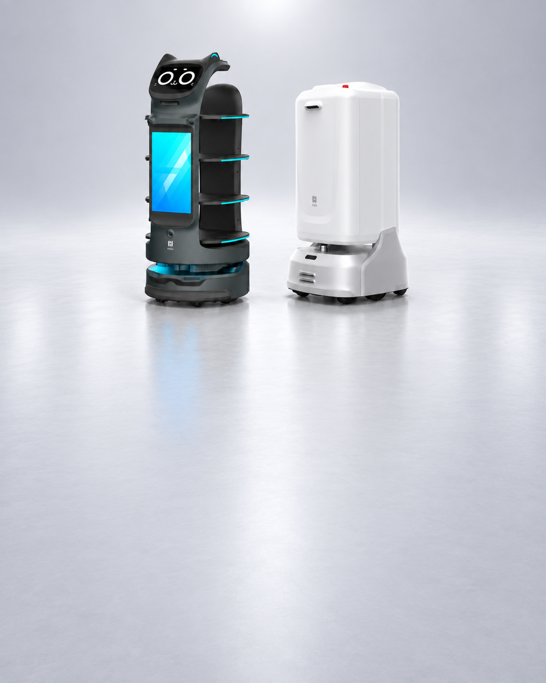 PUDU delivery robots including BellaBot Pro and service robot for hospitality and venues